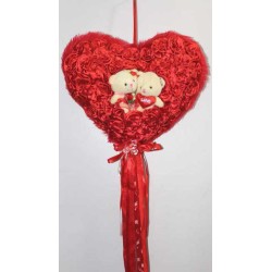 Red Satan Roses Plush Heart with Cute Love Couple Teddy Bears